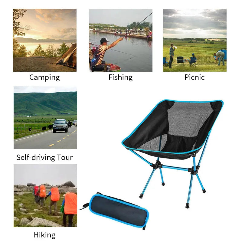 Detachable Portable Folding Moon Chair Outdoor Camping Chairs Beach Fishing Chair Ultralight Travel Hiking Picnic Seat Tools