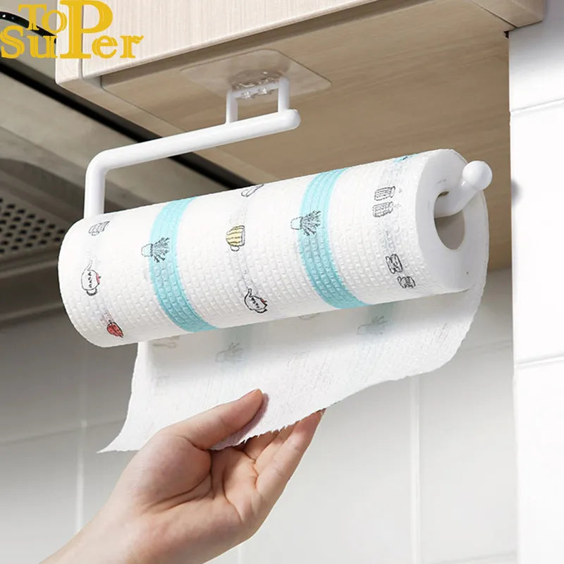 Kitchen Tissue Holder Hanging Toilet Roll Paper Holder Towel Rack Kitchen Bathroom Cabinet Door Hook Holder Organizer