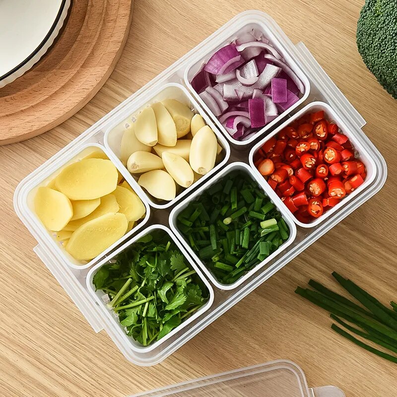 Refrigerator Storage Box 4/6 Grid Food Vegetable Fruit Storage Box Fridge Organizer Drain Basket Meat Onion Ginger Clear Crisper