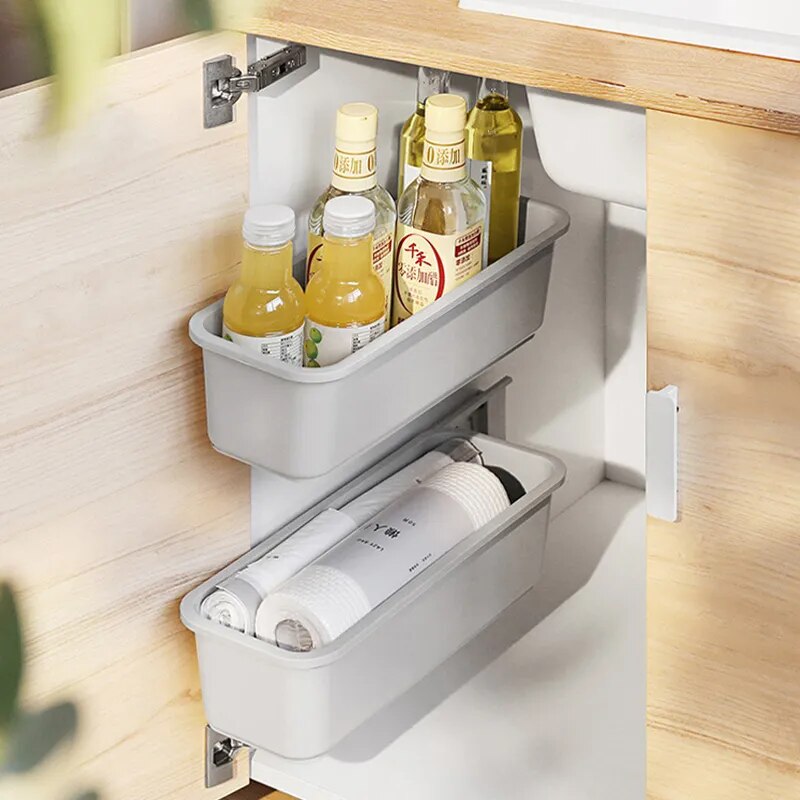 Kitchen Under Sink Storage Rack Spice Bottle Holder Organizer Shelf Bathroom Organizer Stand Wall-mounted Plastic Chopstick Box