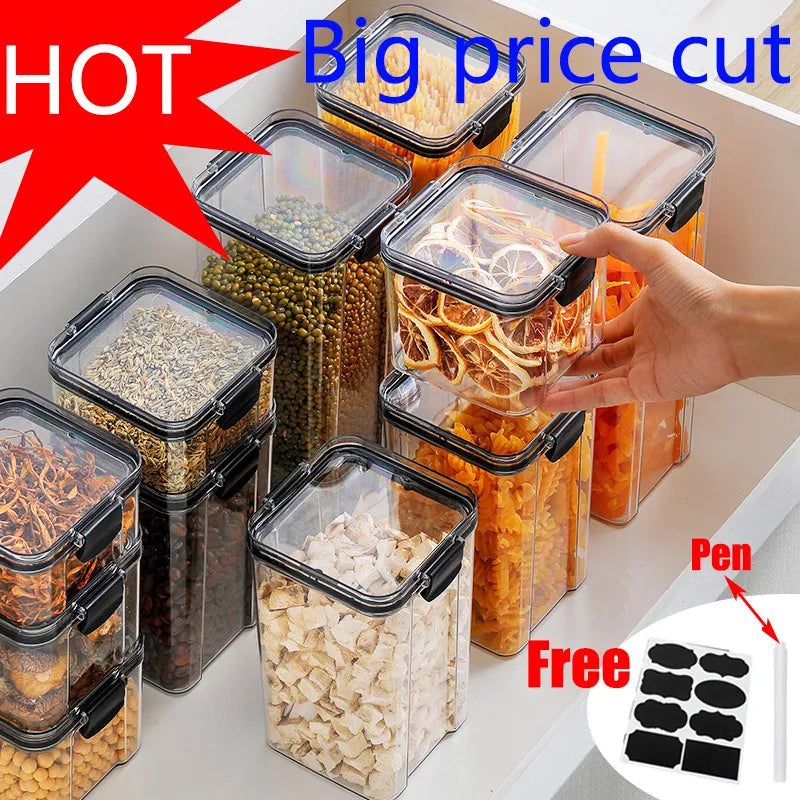 460-1800ml Sets Stackable Kitchen Sealed Jar Plastic Food Storage Box Multigrain Tank Bottle Dried Fruit Tea Storage Containers