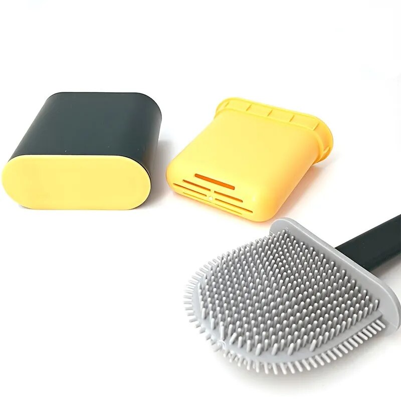 Toilet Brush Water Leak Proof With base Silicone Wc Flat Head Flexible Soft Bristles Brush with Quick Drying Holder Set