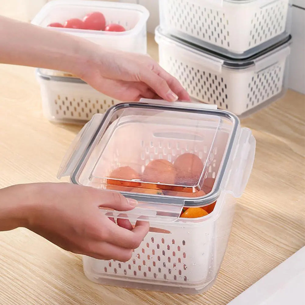 Refrigerator Storage Box Fridge Organizer Fresh Vegetable Fruit Boxes Drain Basket Storage Containers Pantry Kitchen Organizer