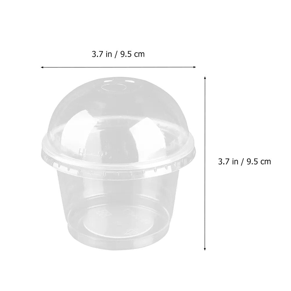 20pcs 250ml Disposable Salad Cup Transparent Plastic Dessert Bowl Container with Lid for Bar Cafe Home (Dome Hole)