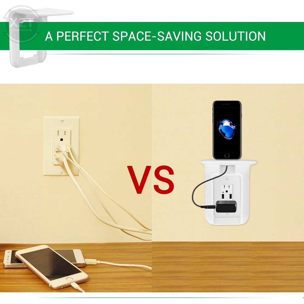 Wall Mount Switch Socket Rack ABS Plastic Power Outlet Shelf Cell Phone Charging Shelf for Home Barthroom Storage