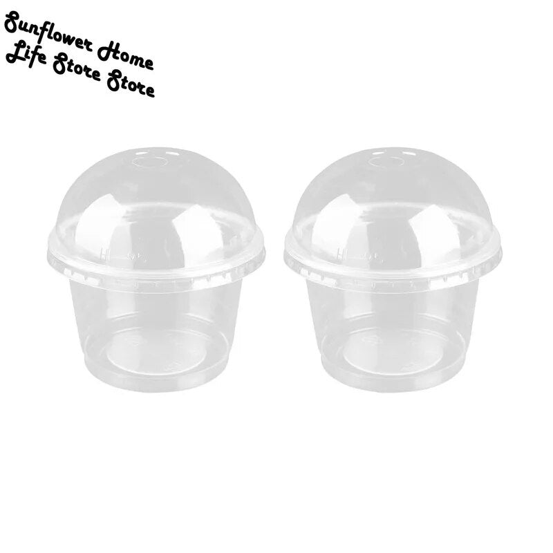 25pcs 250ml Cups Dessert With Plastic Bowls Cup Ice Bowl Containers Cream Disposable Lids Fruit Clear Food Pudding Lid Salad