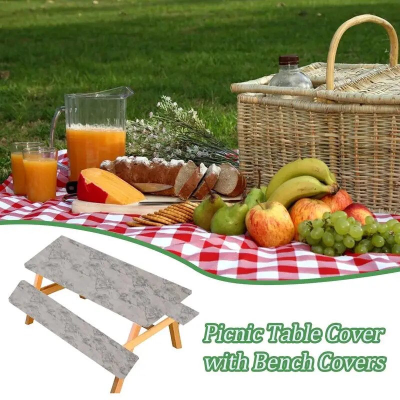 3pcs/set Courtyard Table Cover With Bench Cover Picnic Tablecloth With Elastic Band Flannel Slipcover Waterproof Oil Proof