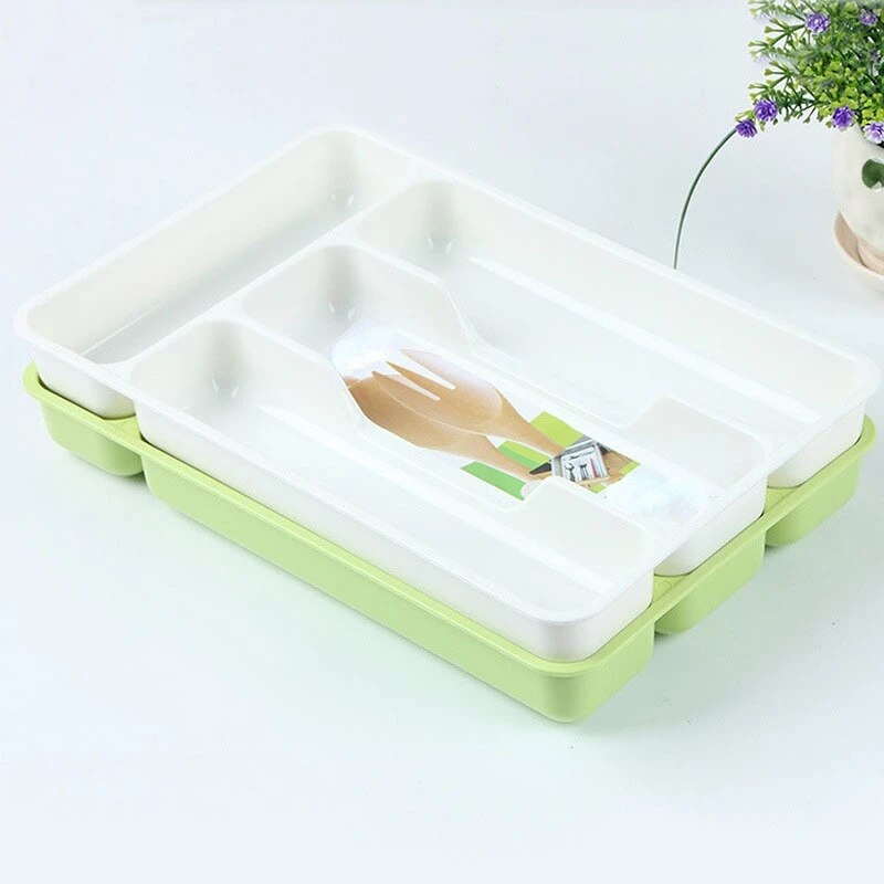 Tableware Organizer Cutlery Storage Tray Knife Block Holder Spoon Fork Separation Box Kitchen Drawer Plastic Container Cabinet