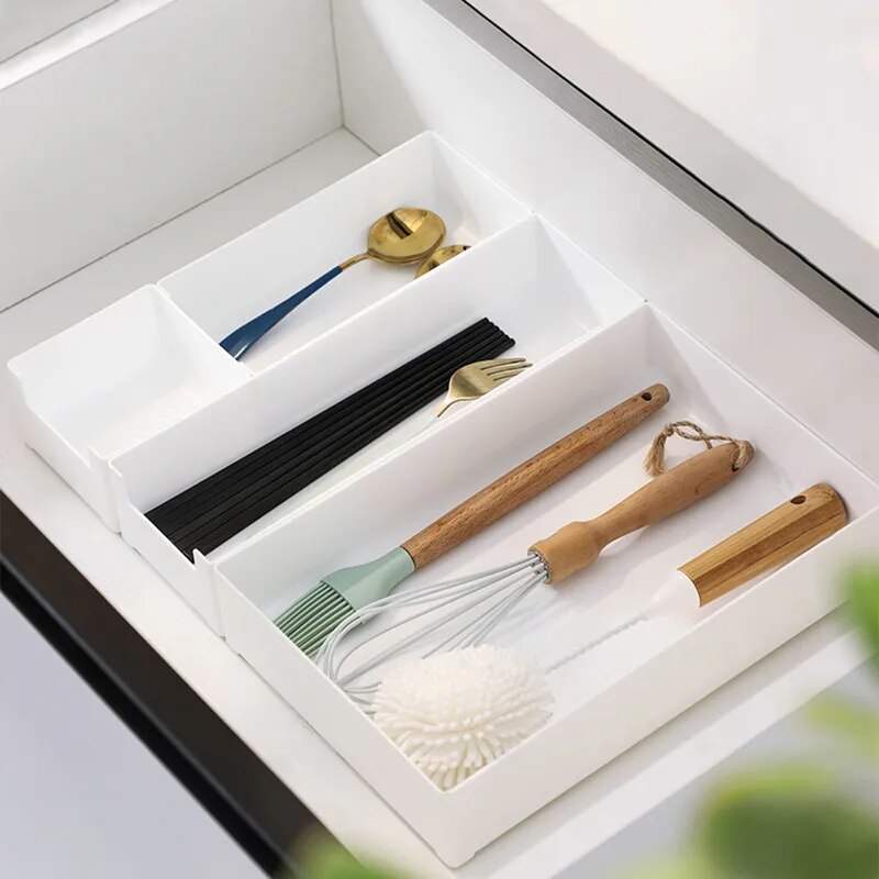 Tableware Organizer Cutlery Storage Tray Knife Block Holder Spoon Fork Separation Box Kitchen Drawer Plastic Container Cabinet