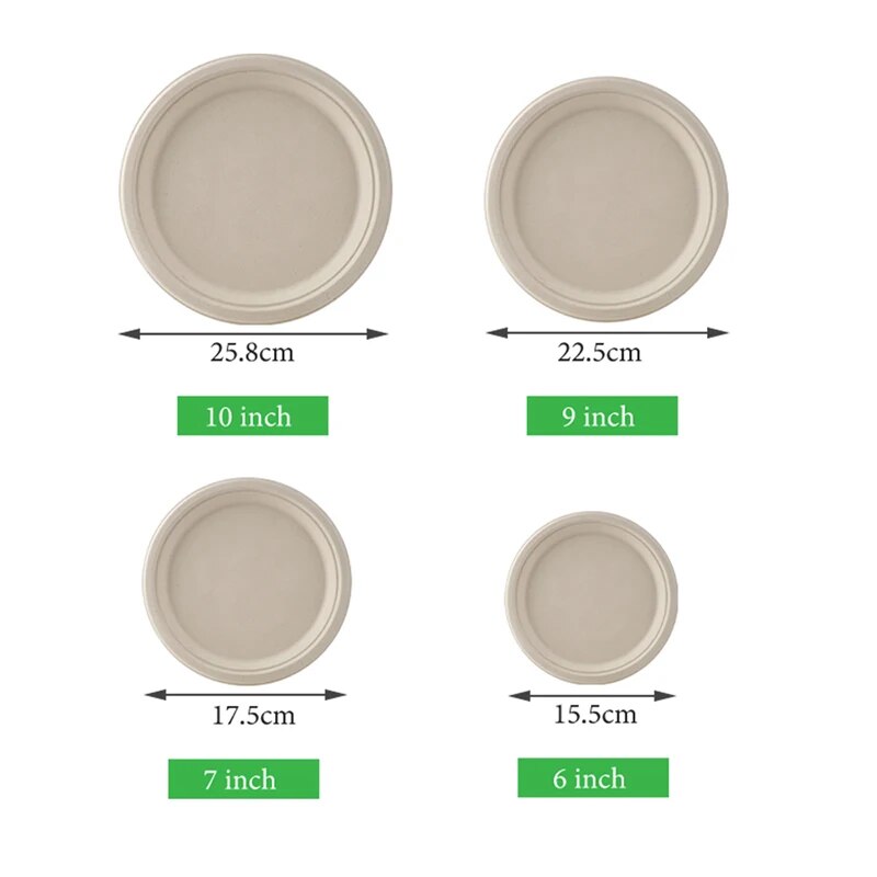 Smachin 50pcs 6/7/9/10 Inch Party Tableware Disposable Plates Compostable Eco-Friendly Degradable Dinnerware for Kitchen Picnic