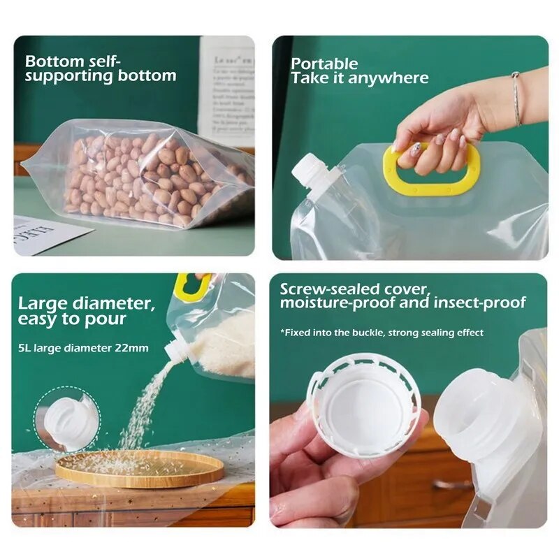 Grains Storage Packaging Bag Cereals Moisture Insect Proof Sealed Bag Thickened Portable Food Rice Bean Container Nozzle Bag