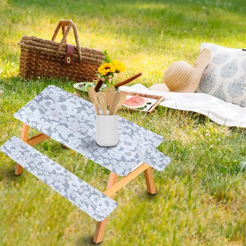 3pcs/set Courtyard Table Cover With Bench Cover Picnic Tablecloth With Elastic Band Flannel Slipcover Waterproof Oil Proof