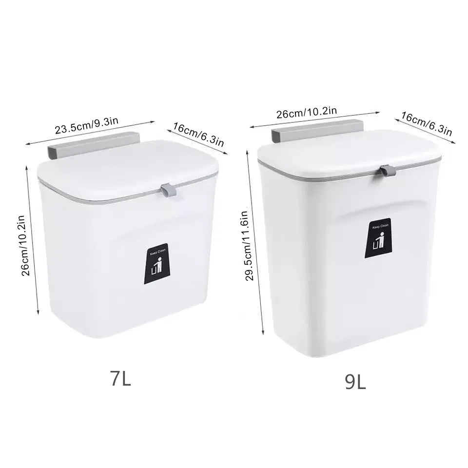 JYPS 7/9L Hanging Trash Can For Kitchen Large Capacity Kitchen Recycling Garbage basket Bathroom Wall Mounted Trash Bin with lid