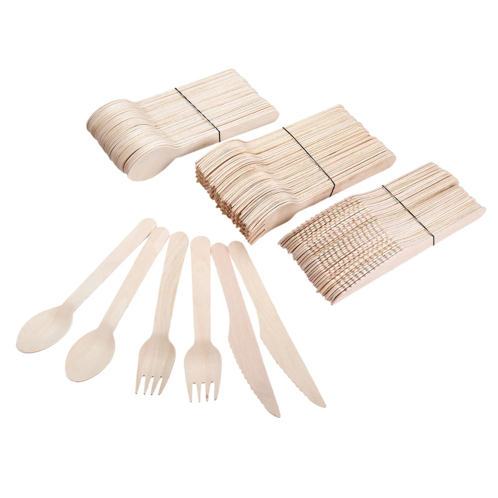 50pcs/150pcs Disposable Wooden Cutlery Forks/Spoons/Cutters Knives Party Supplies Kitchen Utensil Dessert Tableware Packing 16cm