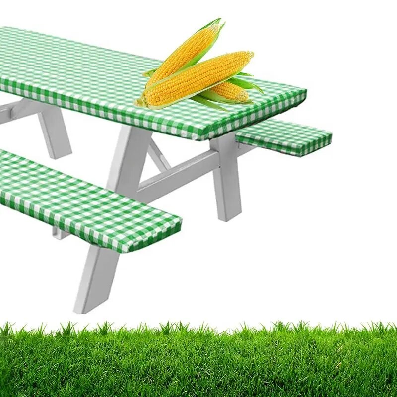 3pcs/set Courtyard Table Cover With Bench Cover Picnic Tablecloth With Elastic Band Flannel Slipcover Waterproof Oil Proof