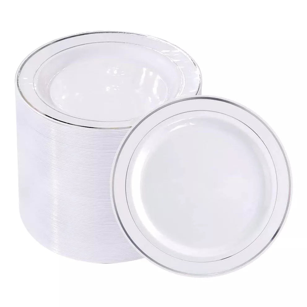 50pcs Silver Plastic Plates-7.5inch Disposable Salad Dessert Plates Hard Plastic Appetizer Plates Small Cake Plates for Parties