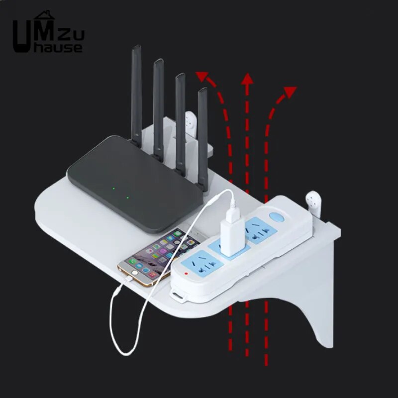 Router Floating Shelf Hanging Rack Multi Tap Outlet Wifi TV Set Top Box Board Hidden Bracket Storage Organizer Wall Mount Holder