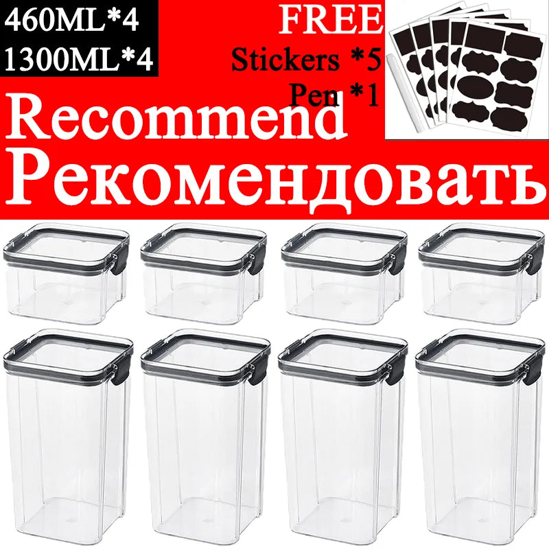 460-1800ml Sets Stackable Kitchen Sealed Jar Plastic Food Storage Box Multigrain Tank Bottle Dried Fruit Tea Storage Containers