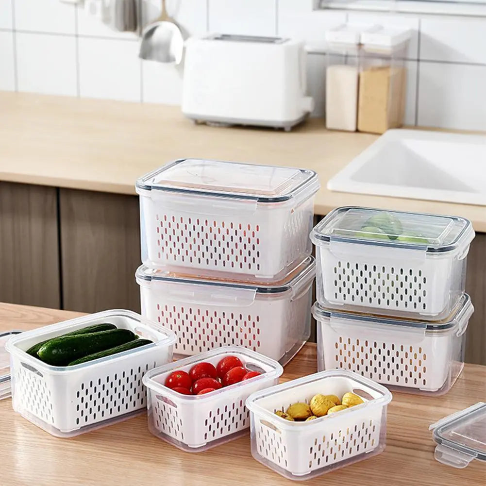 Refrigerator Storage Box Fridge Organizer Fresh Vegetable Fruit Boxes Drain Basket Storage Containers Pantry Kitchen Organizer